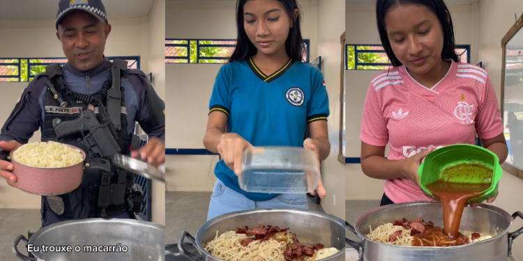 Vídeo: Alunos e sargento da PM viralizam ao preparar macarronada em momento de descontração no AM