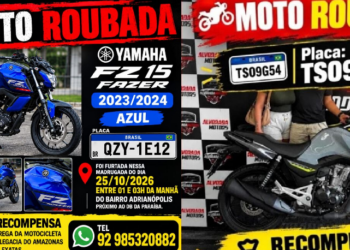 Duas motos são furt@das e roub@d@s em Manaus e donos oferecem recompensa