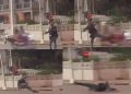 Vídeo: policial tenta dar voadeira em casal de moto, mas acaba caindo no chão no Amazonas