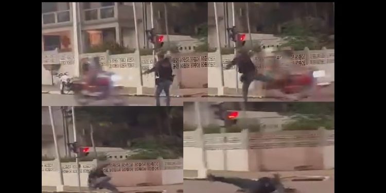 Vídeo: policial tenta dar voadeira em casal de moto, mas acaba no chão no Amazonas