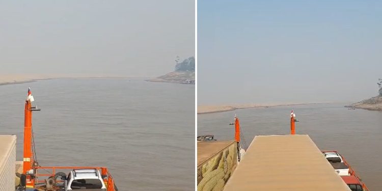 Vídeo: fumaça e vazante acelerada dificultam travessia das balsas no Rio Negro