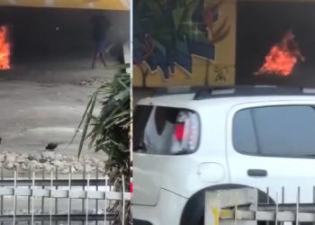 Vídeo: mesmo diante do fumaceiro, morador de rua abandona fogueira embaixo de viaduto em Manaus
