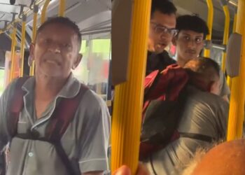 Veja: Homem ‘paga de doido’, começa a xingar passageiros dentro de ônibus e leva ‘puxão’ de PM em Manaus