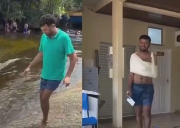 Vídeo: Pela segunda vez, homem pula em igarapé e quebra o braço em Presidente Figueiredo