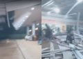 Vídeo: Durante forte chuva, teto de posto desaba e assusta motociclista em Iranduba