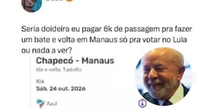Jovem viaja de Santa Catarina a Manaus, gasta R$ 6 mil para votar em Lula e pede ajuda nas redes